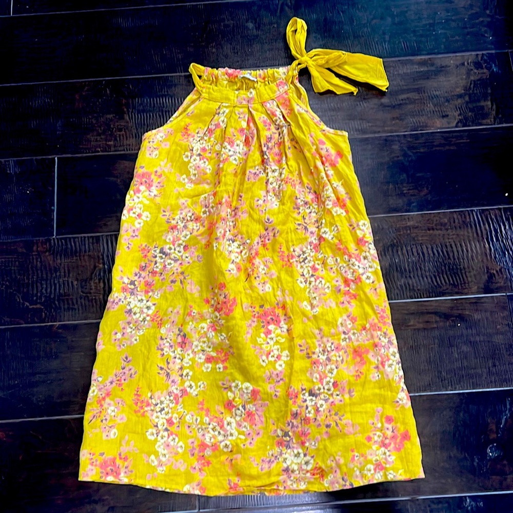 Bellambia linen dress floral mustard yellow